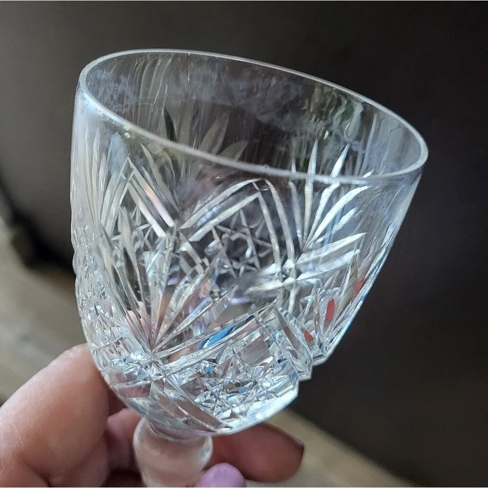 Vintage Cut Crystal Decanter with Stopper & Webb England Crystal Cordial Glasses